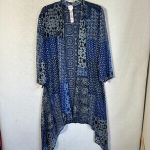 Chicos Kimono Duster Jacket Womens 3 XL blue Dream Lace Back Patchwork Coverup